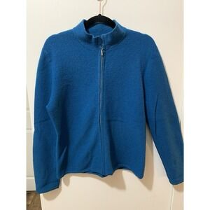 BRIDGETOWN COLLECTION Wool Full Zip Teal Blue‎ Medium Cardigan Sweater Women's